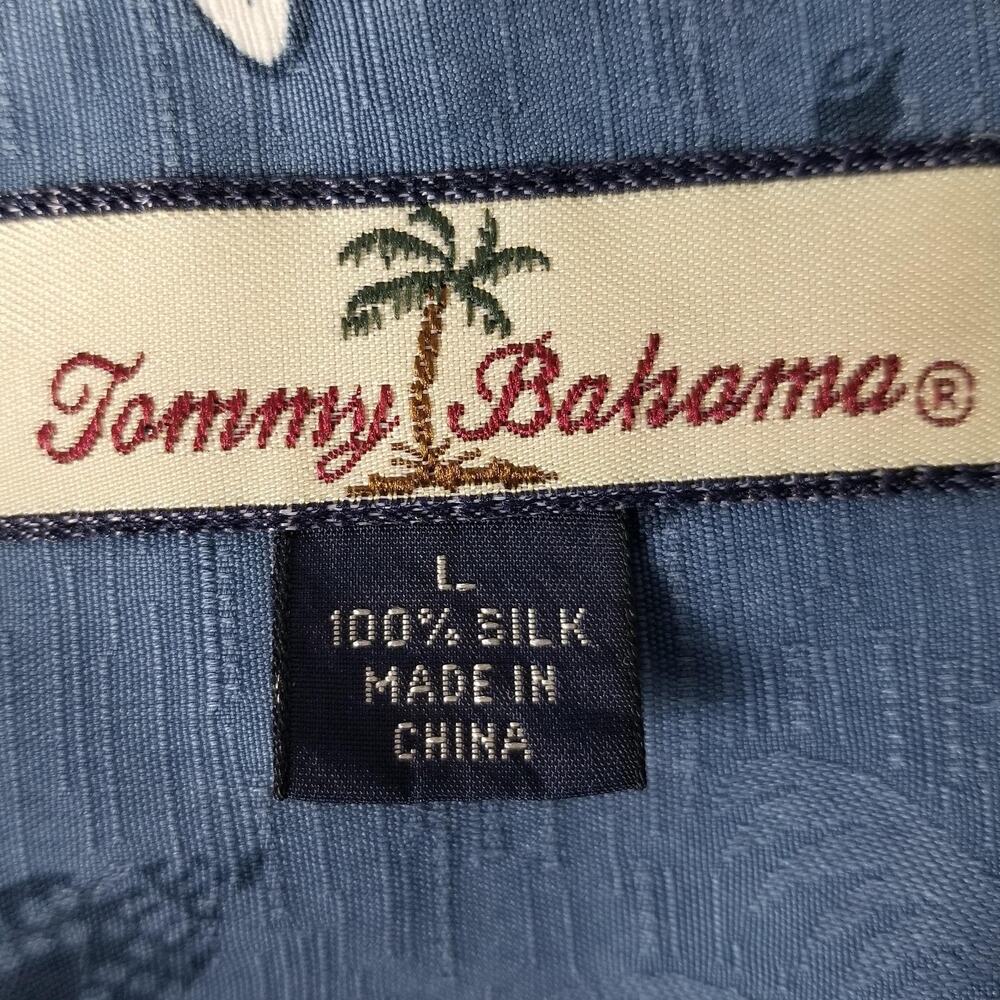 Tommy Bahama Shirt Mens Large Blue Silk Floral Hawaiian Button Up Camp Casual - Picture 12 of 12
